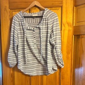 LOFT Navy and White Striped Blouse